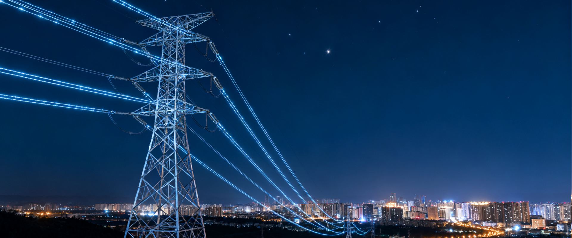 Transmission lines at night